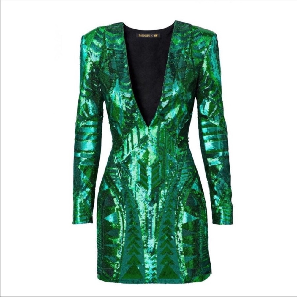 Balmain X H&M Green Sequin Dress New with tags